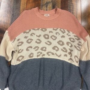Goo Women's Leopard Print Colorblock Sweater - Pink, Cream, and Gray